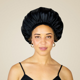 Satin Lined Nighttime Hair Bonnets with EdgeProtect™ (Black Satin)